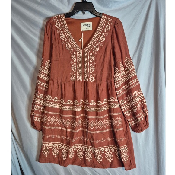 Savanna Jane Embroidered Peasant Blouse Top Boho Rust Size S Small - Picture 1 of 4